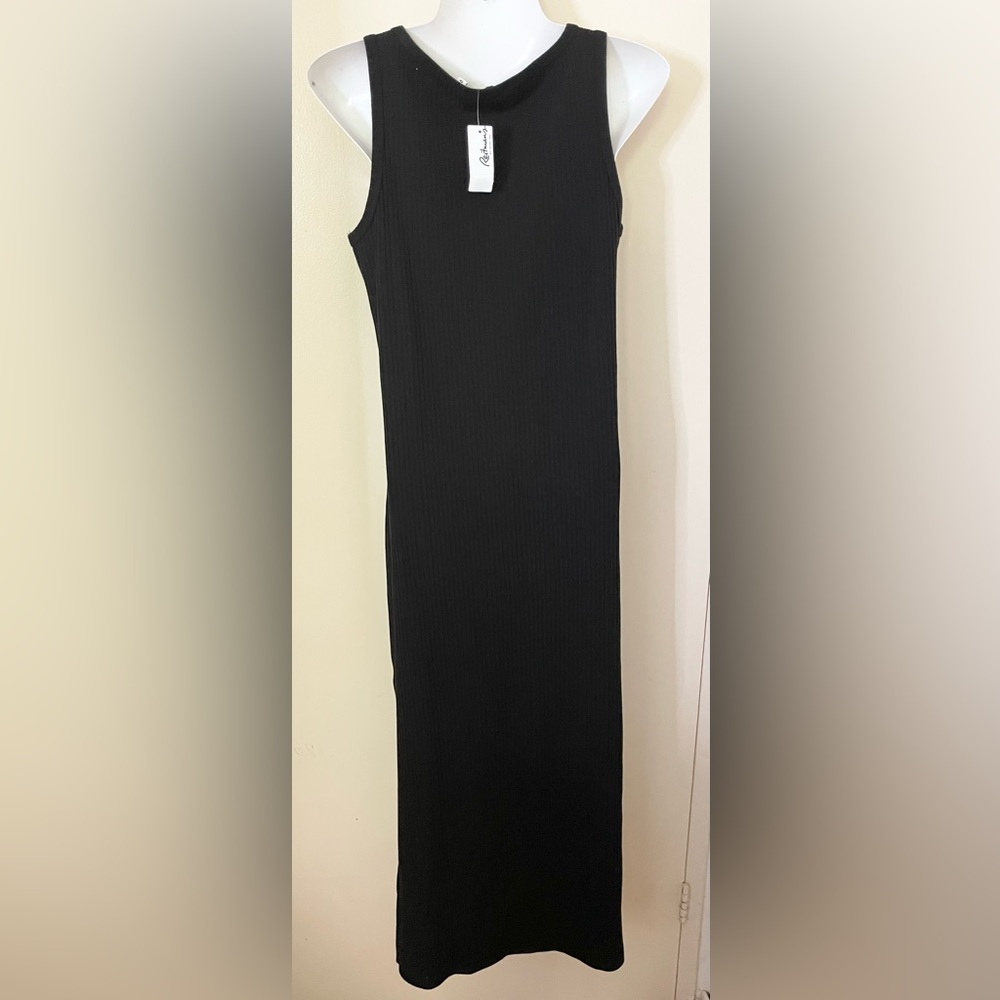 Sz XS Reitman’s Sleeveless Ribbed Midi Dress black with side slits crew neck - Picture 6 of 12